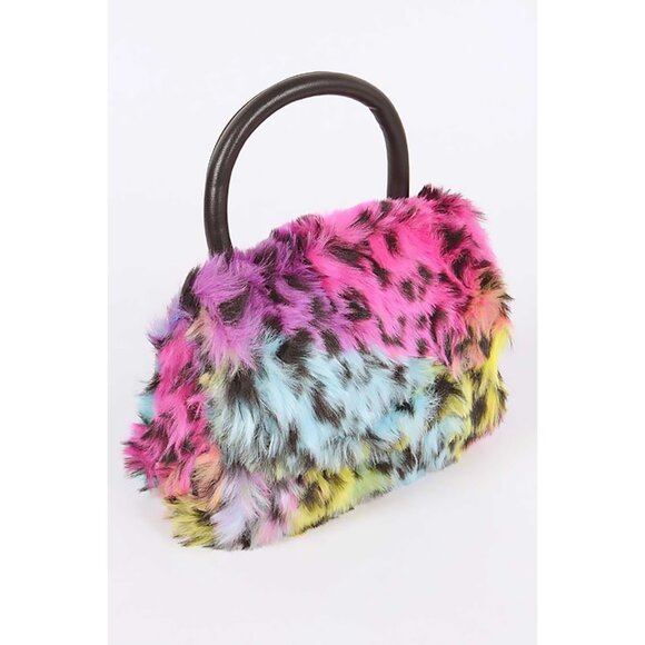 Mix Leopard Print Faux Fur Iconic Swing Bag/Clutch Purse - Picture 2 of 5
